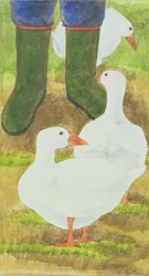 Enten und grüne Gummistiefel